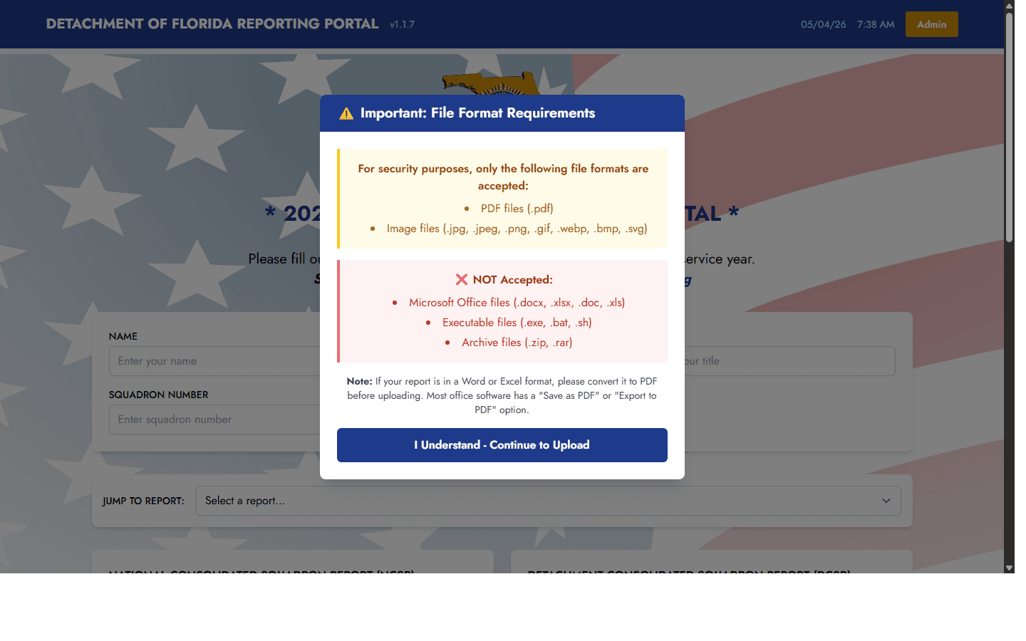 Detachment of Florida Squadron Portal - Veterans Non-Profit website screenshot