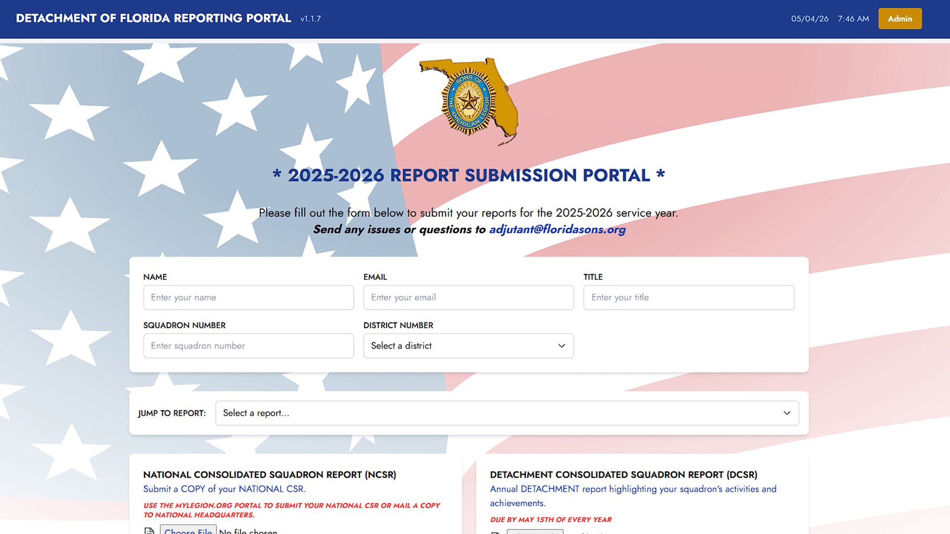 Detachment of Florida Reporting Portal - Veterans Non-Profit website screenshot
